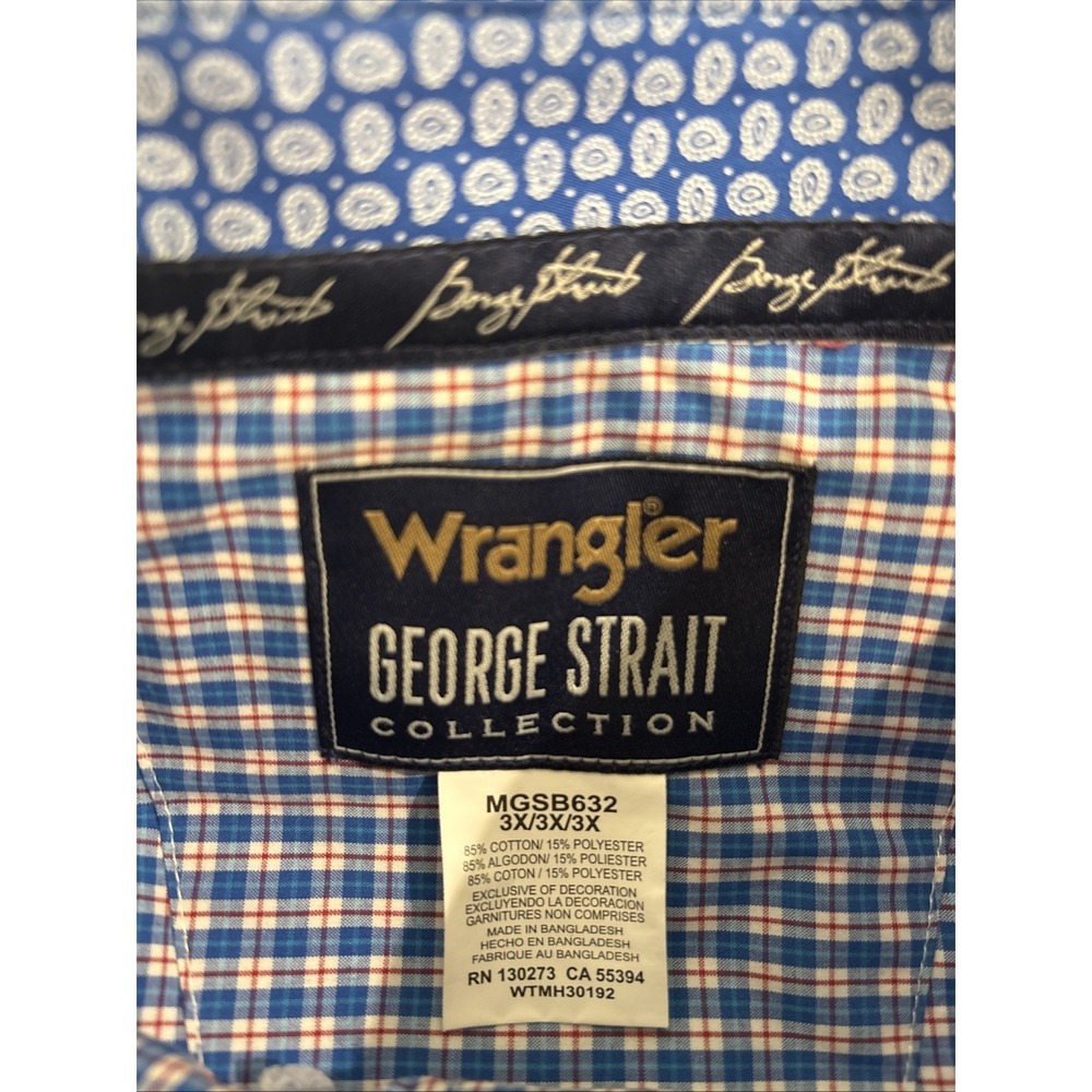 Wrangler Mens Western‎ George Strait Short Sleeve Cotton Blend Plaid Shirt 3X - Picture 3 of 9
